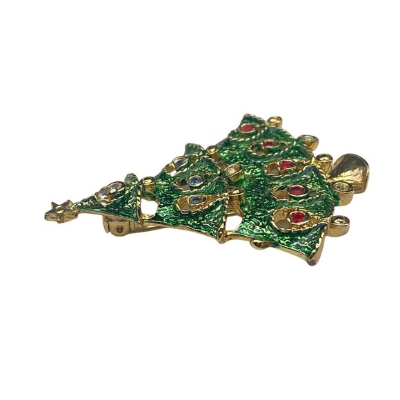 Vintage Gold Green Christmas Tree Brooch Rhinestone Ornaments Star Topper - Picture 5 of 7